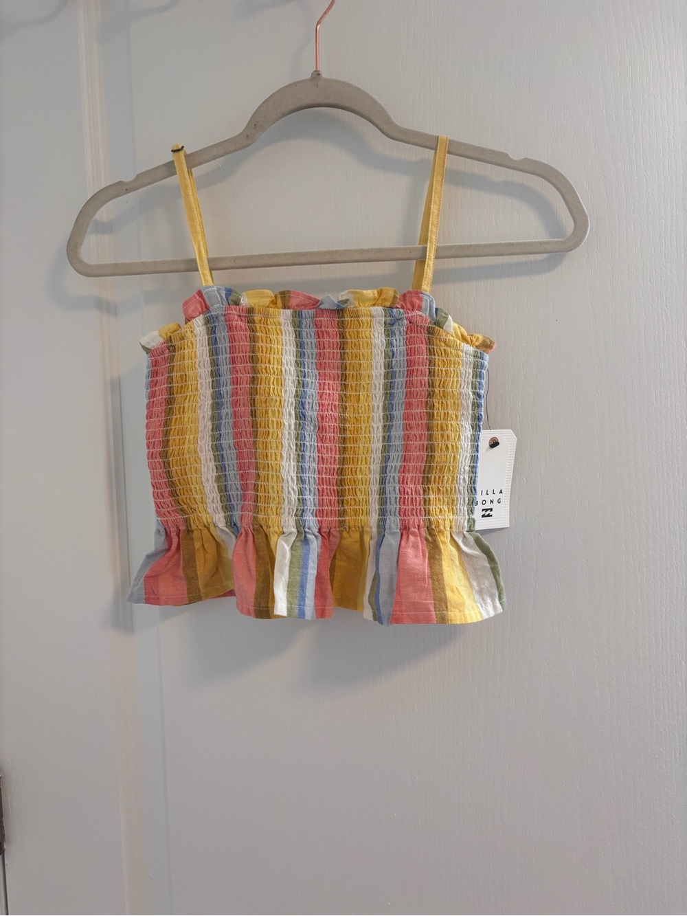 NWT Billabong Multicolor Striped Smocked Ruffle Tank Size Small